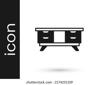 Icono de soporte de mesa de TV negro aislado en fondo blanco.  Vector