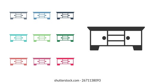 Icono negro del soporte de la tabla de la TV aislado en el fondo blanco. Establecer iconos coloridos. Vector