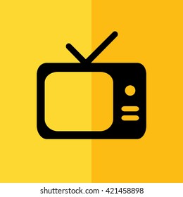 Black TV vector icon. Screen vector illustration. Yellow background