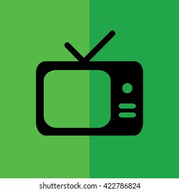 Black TV vector icon. Screen vector illustration. Green background