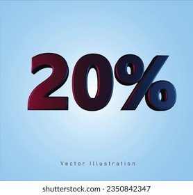 black twenty percent sign in 3d vector illustration