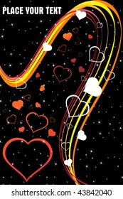 fondo estrella de brillo negro con franjas coloridas, corazón romántico