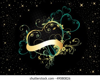 black twinkle star background with creative floral pattern heart