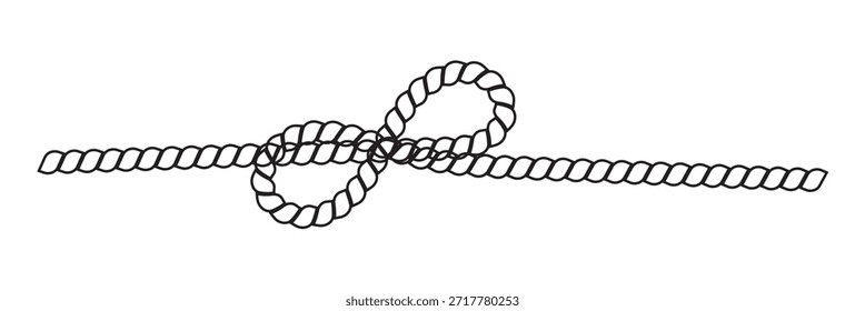 Schwarz verdrillt Seil Rand Design . Horizontal angeordnete minimale schwarze Seilwindungen, die als nautische Ränder, Teiler oder dekorative Elemente auf weißem Hintergrund dienen.
