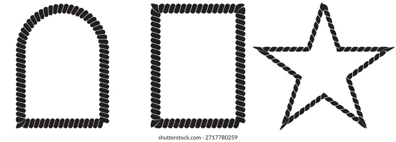 Black twisted rope border design . Minimal black twisted rope lines arranged horizontally, useful as nautical borders, dividers, or decorative elements on white background.
