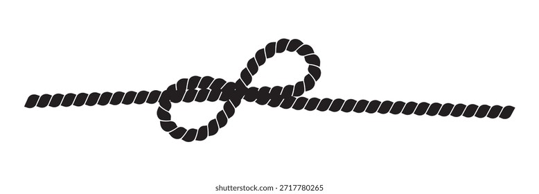 Schwarz verdrillt Seil Rand Design . Horizontal angeordnete minimale schwarze Seilwindungen, die als nautische Ränder, Teiler oder dekorative Elemente auf weißem Hintergrund dienen.
