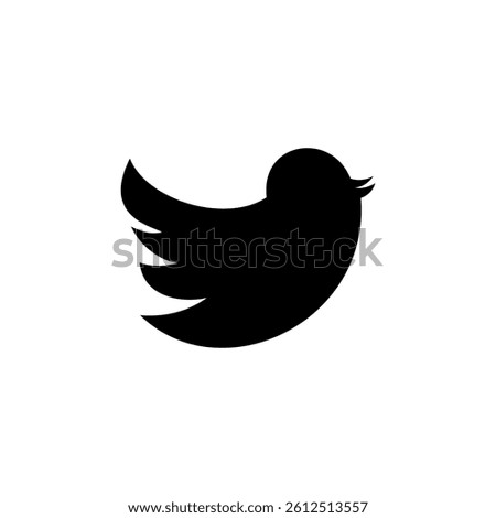 Black Twitter Bird Silhouette Icon Isolated on White Background