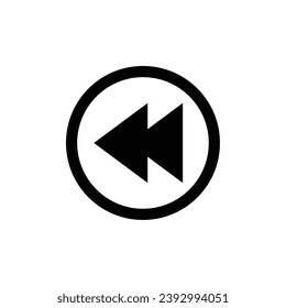 icono negro de dos flecha en la cabeza dentro de un círculo transparente fondo diseño plano dirección izquierda dos flecha cabeza rebobinado símbolo del botón