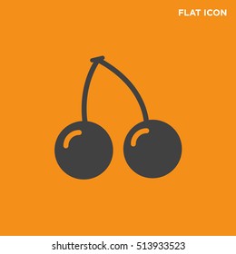 Black two cherry vector icon on orange background