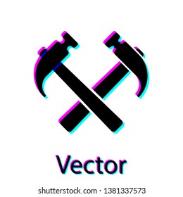 Black Two crossed hammers icon isolated on white background. Tool for repair. Vector Illustration