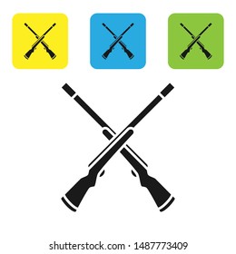 Black Two crossed shotguns icon isolated on white background. Hunting gun. Set icons colorful square buttons. Vector Illustration