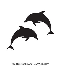 Black Two dolphins  silhouette vector illustration on white background.

