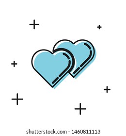 Black Two Linked Hearts icon isolated on white background. Romantic symbol linked, join, passion and wedding. Valentine day symbol.  Vector Illustration