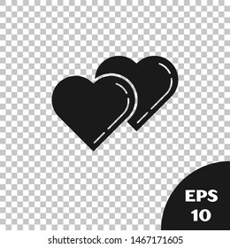 Black Two Linked Hearts icon isolated on transparent background. Romantic symbol linked, join, passion and wedding. Valentine day symbol.  Vector Illustration