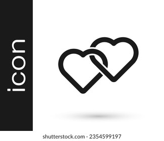 Icono de Black Two Linked Hearts aislado en fondo blanco. Símbolo romántico vinculado, unido, pasión y boda. Símbolo de San Valentín.  Vector