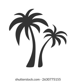 Silueta de dos palmeras negras en estilo minimalista plano. Simple Doodle dibujado palmeras tropicales. Perfecto para el diseño de patrones de viajes de verano, iconos de playa, estampados tropicales, logotipo, pegatinas, temas exóticos