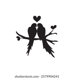 Black Two parrots with branch silhouette vector illustration on white background