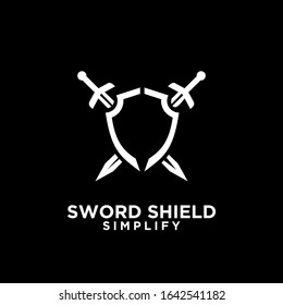 Black Two Sword And Shield Logo Icon Design Vector With Dark Background