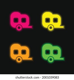 Black Two Window Carriage four color glowing neon vector icon