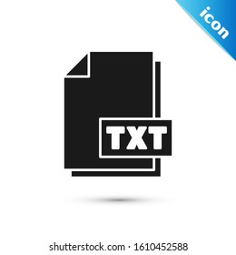 Black TXT file document. Download txt button icon isolated on white background. Text file extension symbol.  Vector Illustration