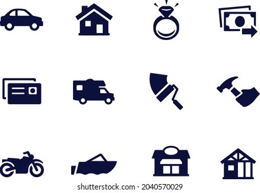Black Types of Loans Icons vector design 