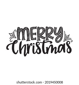Black typography for Christmas cards design. Vintage hand drawn quote. Merry Christmas.