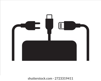 U S B C preto e plugue de alimentação conectado a um banco de energia carregando a conexão de eletricidade
