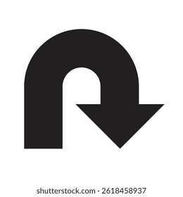 Black U turn sign vector. An illustration of the sign allowing a complete turn back. U-turn sign isolated on white. High quality full editable eps file available