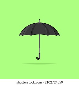 Black umbrella cartoon style illustration. Object concept isolated vector. 