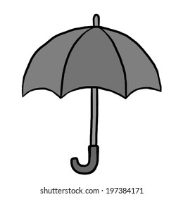 black umbrella / cartoon vector and illustration, grayscale, hand drawn style, isolated on white background.