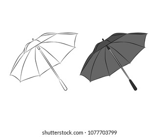 the black umbrella contour drawing in pencil