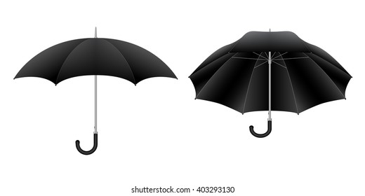 Black umbrella. Detailed isolated vector illustration on white background.