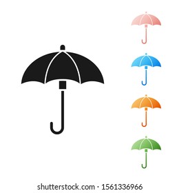 Black Umbrella icon isolated on white background. Waterproof icon. Protection, safety, security concept. Water resistant symbol. Set icons colorful. Vector Illustration