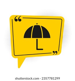 Black Umbrella icon isolated on white background. Insurance concept. Waterproof icon. Protection, safety, security concept. Yellow speech bubble symbol. Vector