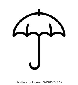 Black umbrella icon isolated on white background. Linear icon in flat design. Vector illustration