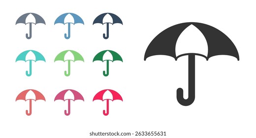 Black Umbrella icon isolated on white background. Insurance concept. Waterproof icon. Protection, safety, security concept. Set icons colorful. Vector