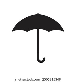 Black umbrella icon with straight lines and rounded dome, isolated on a white background.