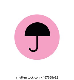 Black umbrella icon vector. Pink circle. Pink button