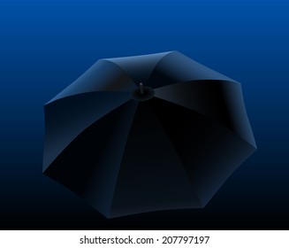 Black umbrella on black to blue gradient background. Vector illustration.