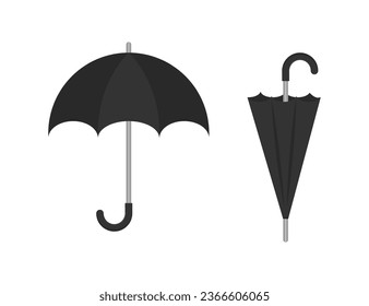 Ilustración vectorial de conjunto cerrado y abierto de paraguas negros