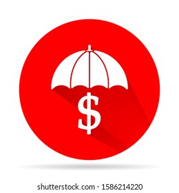 Black umbrella with black pound sterling signs under it. Vector flat icon isolated on white. Money Rain. Money protection pictogram. Investments safety symbol