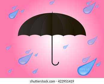 Black umbrella and rain drops