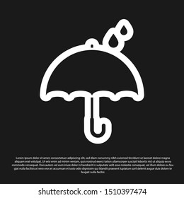 Black Umbrella and rain drops icon isolated on black background. Waterproof icon. Protection, safety, security concept. Water resistant symbol.  Vector Illustration