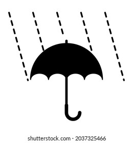 Black umbrella and rain drops icon. Rain weather. Parasol emblem. Meteorology concept. Vector illustration. Stock image.