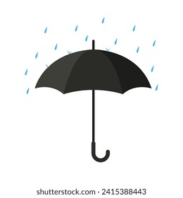 Black umbrella with rain. Vector illustration. Isolated on white background.