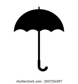 Black umbrella silhouette isolated object on white background flat vector illustration. Summer or fall fashion accessory. Autumn weather forecast icon or logo. Rain protection. Safety concept