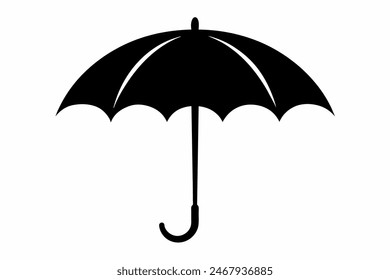 Black umbrella silhouette isolated on white background. Single object, weather protection, simple design, classic style concept.