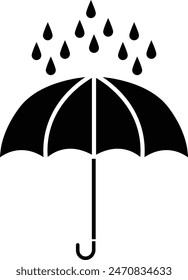 Símbolo de paraguas negro con Vector de lluvia
