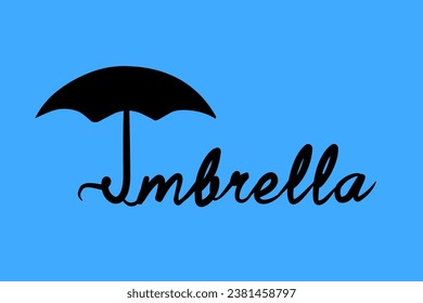 black umbrella text effect on a blue background, cute text effect