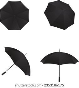 Black umbrella in a variety of positions